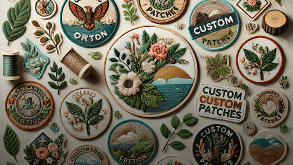 Various custom patches highlighting the sustainability aspect